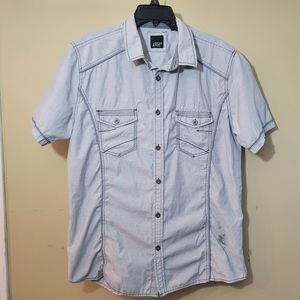 VARIOUS ATISTS,MENS LIGHT GREY DISTRESSED button-down short sleeve shirt XL